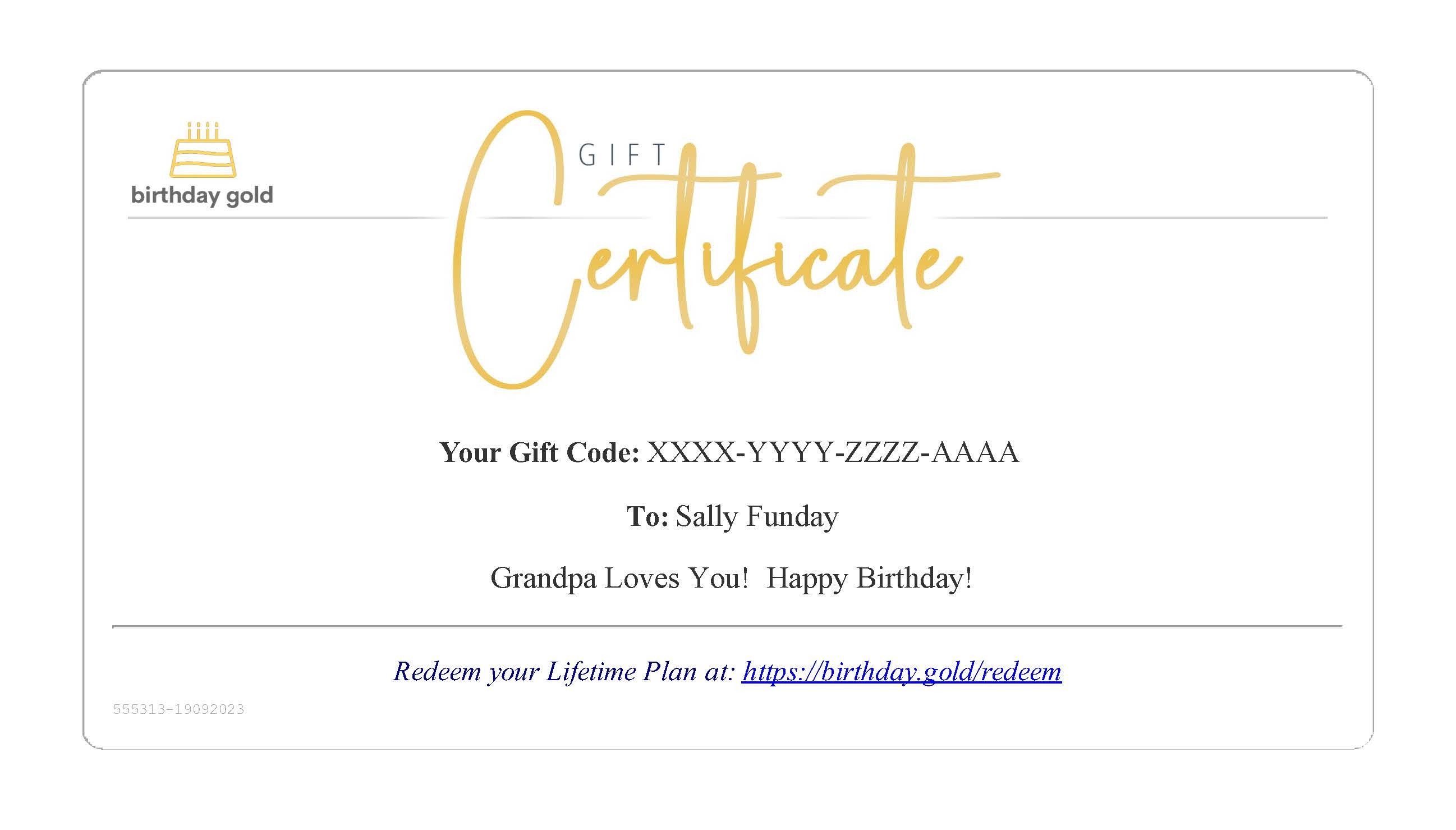 Gift Certificate Sample